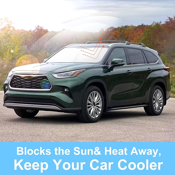 TINGLU Sun Shade for Toyota Highlander 2020-2024 2025 2026 Accessories Windshield Sun Shade Window Shade UV Rays Protection Sun Visor Cover with Steering Wheel Sunshade Storage Bag