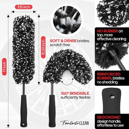 Fantasticlean 7PCS Car Wheel Brush Kit for Car Owners Detailers, Soft-bristled Brush, Tire brush for Car Detailing, Rim Cleaning Tape, Bendable & Curved Brushes and Pads for Home Shop, Cars Trucks RVs