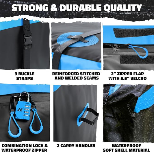 Mockins 25 Cu Ft Large Weatherproof Trailer Hitch Cargo Carrier Bag Set | 60"x24"x31" Waterproof Cargo Bag for Hitch Carrier & Truck Bed | Vinyl Vehicle Soft-Shell Carriers w/ Straps, Lock & Case