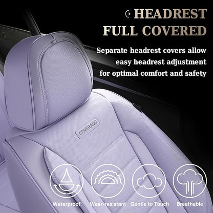 Coverado Car Seat Covers Full Set, Nappa Leather Seat Covers for Cars, Car Seat Protector Car Seat Cushion, Front and Back Seat Protectors Cushions Universal Fit for Most Cars Vehicles(Purple)