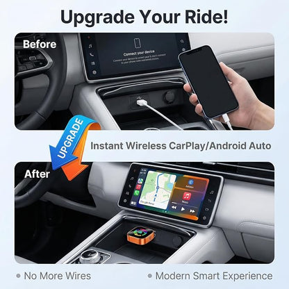 2026 Wireless CarPlay Adapter, Upgraded Wired to Wireless, Supports CarPlay & Android Auto, Plug and Play, Fast Auto Reconnect, Stable Contrl, Zero Lag, Heat Dissipation, Noiseless Car Use