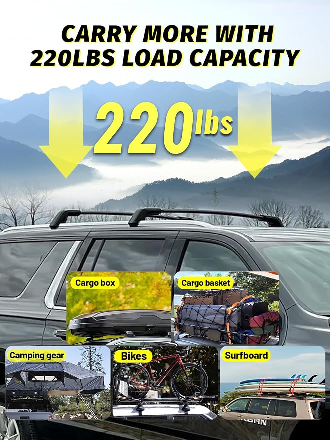 Gdydi 220lbs Roof Rack Cross Bars Compatible with 2021-2025 Suburban, Tahoe, GMC Yukon, Yukon XL, Cadillac Escalade ESV with Anti-Theft Lock, Black Matte Aluminum Anti-Corrosion Crossbars