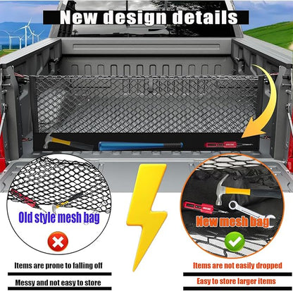 Envelope Style Cargo Net Compatible with 2013-2025 2026 Chevy Silverado & GMC Sierra 1500/2500HD/3500HD Accessories Highly Elastic Truck Bed Cargo Net with Storage Bag- Upgraded 5mm Bungee