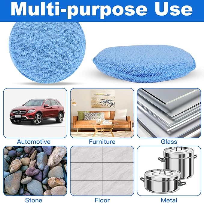 REGUICORP Polishing Pad 8 PCS, 5 Inch Diameter Round Microfiber Applicator Pad, Washable Reusable Car Wax Applicator Pad for Car Cleaning and Fine Polishing (Yellow and Blue)