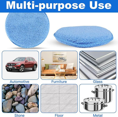 REGUICORP Polishing Pad 8 PCS, 5 Inch Diameter Round Microfiber Applicator Pad, Washable Reusable Car Wax Applicator Pad for Car Cleaning and Fine Polishing (Yellow and Blue)