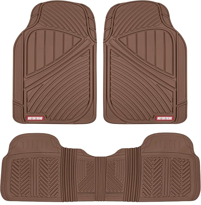 Motor Trend FlexTough Performance All Weather Rubber Car Floor Mats - 3 Piece Floor Mats Automotive Liners for Cars Truck SUV, Heavy-Duty Waterproof (Brown)