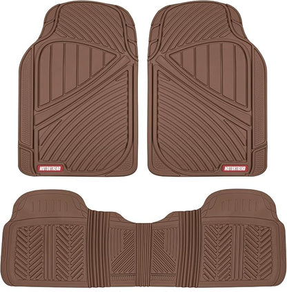 Motor Trend FlexTough Performance All Weather Rubber Car Floor Mats - 3 Piece Floor Mats Automotive Liners for Cars Truck SUV, Heavy-Duty Waterproof (Brown)