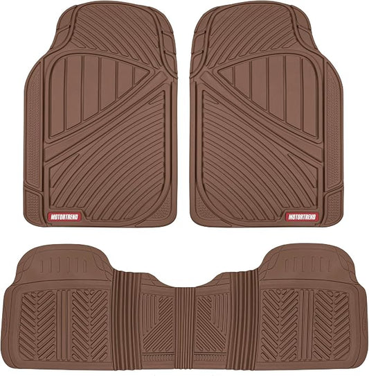 Motor Trend FlexTough Performance All Weather Rubber Car Floor Mats - 3 Piece Floor Mats Automotive Liners for Cars Truck SUV, Heavy-Duty Waterproof (Brown)