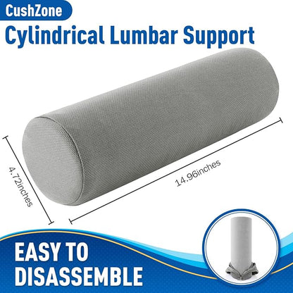 Lumbar Roll Support Pillow for Office Chair, Car, Gaming Chair, Memory Foam Back Cushion with Washable Cover for Relieving Back Pain & Improving Posture, Large,Light Grey