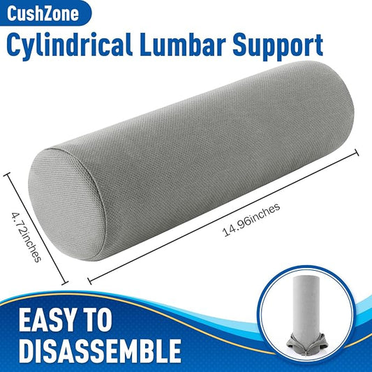 Lumbar Roll Support Pillow for Office Chair, Car, Gaming Chair, Memory Foam Back Cushion with Washable Cover for Relieving Back Pain & Improving Posture, Large,Light Grey