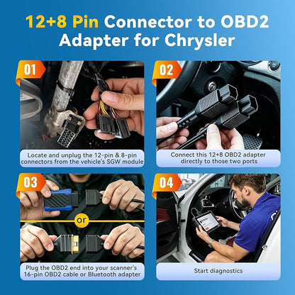 THINKCAR 12+8 Pin Connector to OBD2 Adapter for Chrysler, Security Gateway Bypass Cable for FCA SGW Vehicles for Diagnostic, Works with All OBD2 Scanners,for Dodge,for Jeep,for Ram,for Fiat Year 2018+