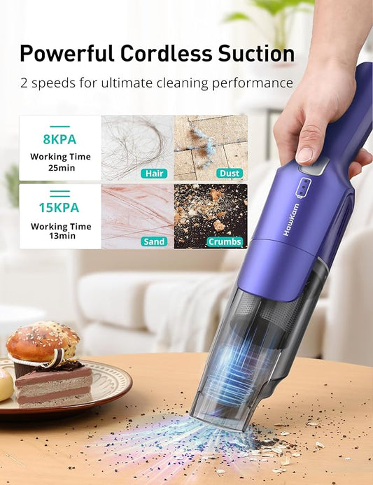 Handheld Vacuum Cordless, 24KPA Powerful, Rechargeable, Charging Dock, Ergonomic Handle, 2-in-1 Crevice Tool, 1.8lb Portable Vacuum Cleaner with 2-Speed for Car, Portable Car & Pet Hair Vacuum