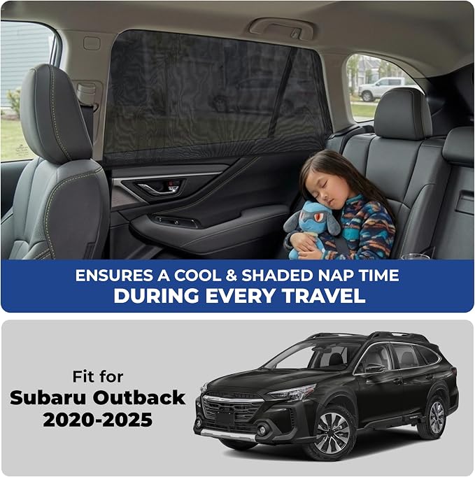 EcoNour Car Window Screen for Subaru Outback (2020–2025) 2 Pack | Breathable Mesh Camping Window Covers | 100% Protection from Bugs, Mosquito & UV | Baby Safe Privacy Blackout Net | Car Accessories