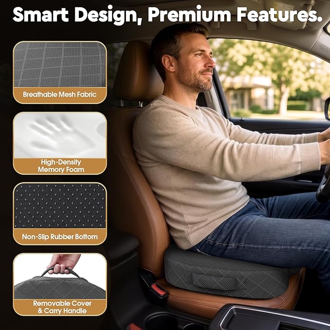 TushGuard Seat Cushion - Memory Foam Sitting Pillow for Office Chair, Car Seat, Airplane, Bleacher - Sciatica & Hip & Coccyx Pain Relief Desk Chair Cushion for Long Sitting Office Workers, Car Drivers