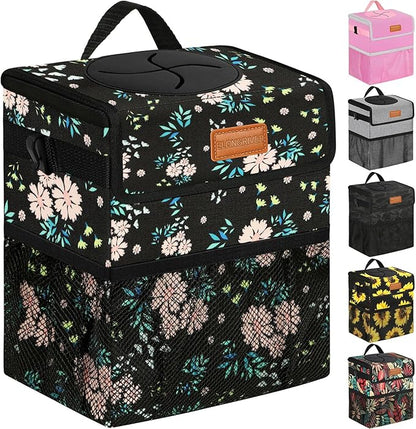 ELONGRIVER Car Trash Can Bin for Back Seat Leak Proof, Cute Car Trash Bag Hanging, Vehicle Trash Can for SUV Truck Van, Automotive Garbage Cans Front Seat Colorful Floral, 2 Gallons