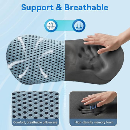 Lumbar Support Pillow, Memory Foam Lumbar Pillow for Office Chair and Car Seat, Back Pillow for Lower Back Pain Relief, Back Support Pillow for Sitting, Driving, Traveling (Blue)