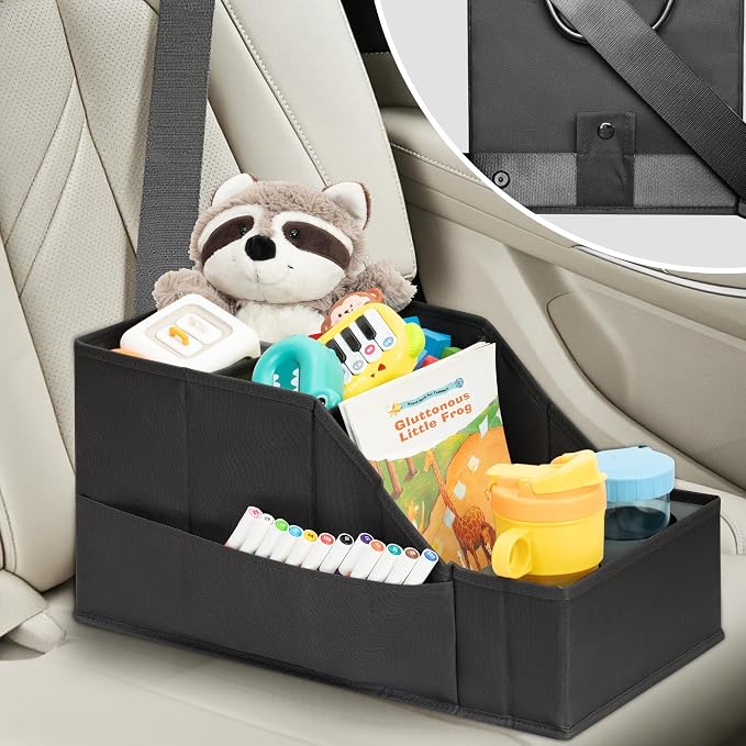 Car Seat Organizer Backseat Front Seat, Car Organizer With 12 Storage Compartments 2 Cup Holders, Snack Storage For Kids Baby, SUV Truck Van Collapsible Storage Bag For Travel, BK, 2PK