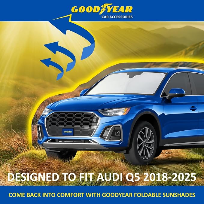 Goodyear Foldable Windshield Sunshade for Audi Q5 2018-2025, SUV car Accessories, Sunshade Cover, Sun Shade Car Windshield, Window Sun Blocker - GY008345