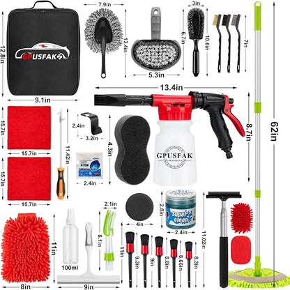40Pcs Car Wash Cleaning Kit with Foam Gun Sprayer Detailing Brushes Wash Mop Windshield Cleaning Tool Tire Brush Towels Complete Interior Exterior Detailing Set for Car