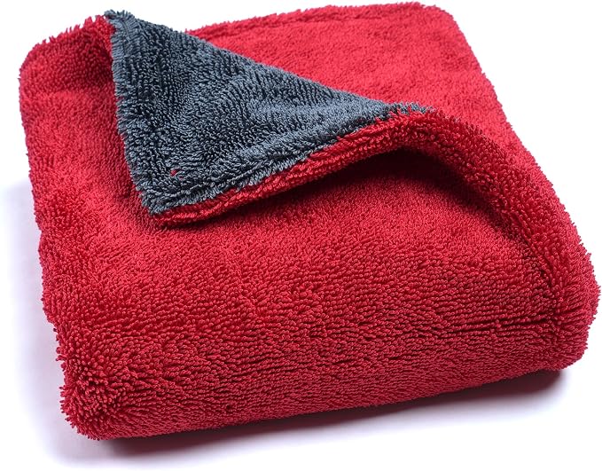 LIVOS 1000GSM Car Drying Towel, 18" x 24" Dual Sided Microfiber Towels for Cars, Ultra Absorbent Lint & Scratch-Free, Edgeless Twisted-Loop, Premium Wash Towel, Red&Grey
