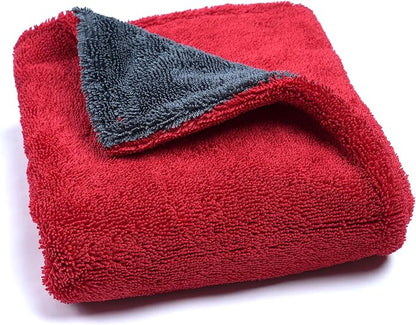 LIVOS 1000GSM Car Drying Towel, 18" x 24" Dual Sided Microfiber Towels for Cars, Ultra Absorbent Lint & Scratch-Free, Edgeless Twisted-Loop, Premium Wash Towel, Red&Grey
