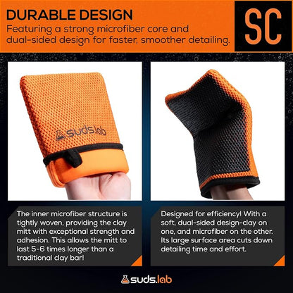 Suds Lab SC Synthetic Clay Mitt for Car Detailing – Reusable Clay Bar Mitt to Remove Paint Overspray, Water Spots, Tree Sap & Rail Dust from Paint, Glass & Plastic