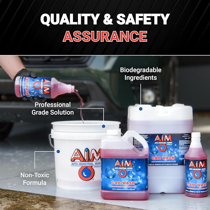 AIM Chemicals Car Wash - High Foam Formula Car Shampoo, Professional Car Wash Shampoo Compatible with Ceramic Coatings - Ideal for Foam Guns - Streak-Free Finish for Detailing - 1 Gal