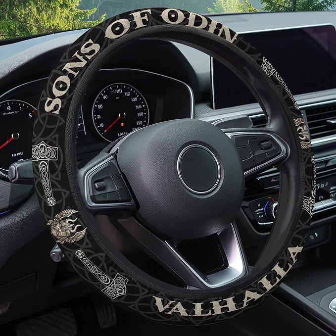 GENANY Viking Steering Wheel Cover, Non Slip Polyester Car Wheel Protector for Car SUV Truck, Universal 15 Inch