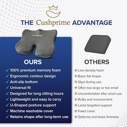 Seat Cushion for Chair, Memory Foam Seat Cushion for Tailbone Pain Relief- Ergonomic Support for Coccyx, Back & Butt- Office & Truck Ergonomic Chair Cushion, Black