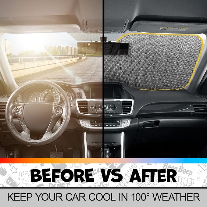 BDK New Tweety Bird Front Windshield Auto Shade, Accordion Folding Auto Sunshade for Car Truck SUV-Blocks UV Rays Sun Visor Protector, Keeps Your Vehicle Cool-58 x 27 Inch