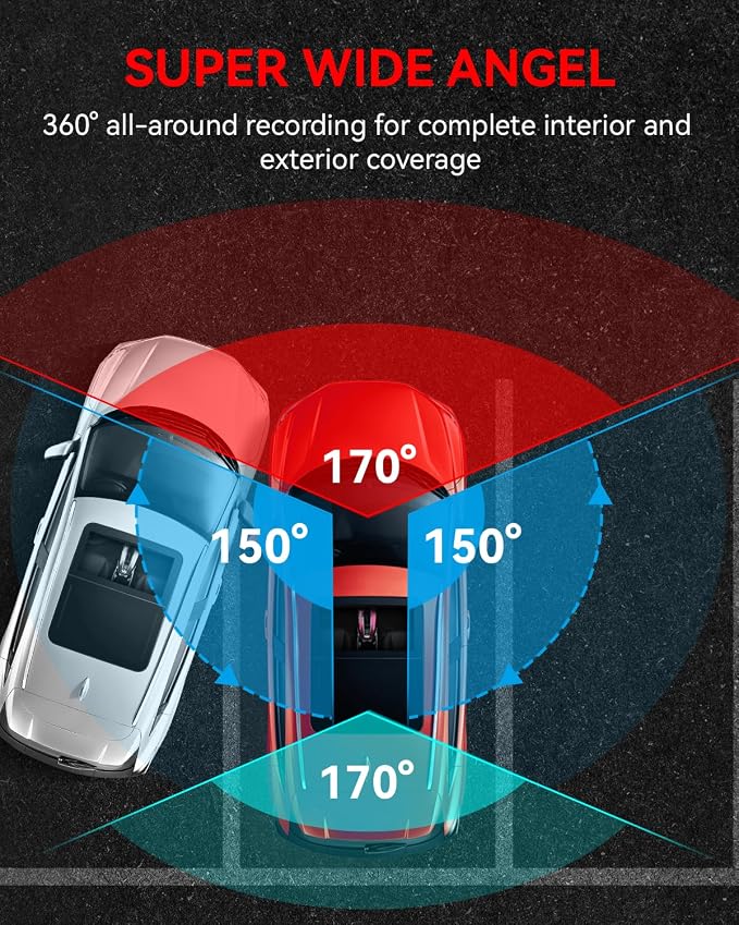 N5 PRO 4K 4 Channel Dash Cam, 360° All-Around View, 1080P Rear and Inside, 5G WiFi 6 - Up to 10MB/s, Built-in GPS, 8 IR Night Vision, G-Sensor, 24H Parking Mode, Free 128GB SD Card Included