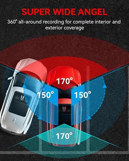 N5 PRO 4K 4 Channel Dash Cam, 360° All-Around View, 1080P Rear and Inside, 5G WiFi 6 - Up to 10MB/s, Built-in GPS, 8 IR Night Vision, G-Sensor, 24H Parking Mode, Free 128GB SD Card Included