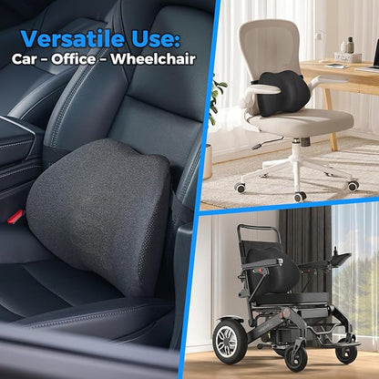 Lumbar Support Pillow for Car, Memory Foam Back Cushion for Lower Back Pain Relief, Ergonomic Car Seat Support with Breathable Airflow Channels for Driving, Office Chair, Wheelchair
