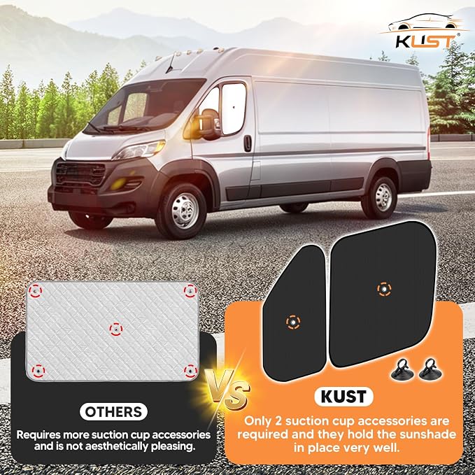 KUST 4-Pack Side Window Sun Shade for 2014-2025 Dodge RAM ProMaster 1500 2500 3500, Interior Accessories Cargo Van Sunshade Full Coverage Window Shades Silver & Black, Sun Shield Blocks UV Rays Heat