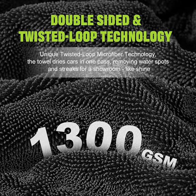 TTRCB Car Wash Kit, 2 Pack Car Drying Towel (36" x 24" & 16" x 16"), Car Wash Mitt, 1300 GSM Microfiber Towels for Cars, Ultra-Absorbent, Streak Free, Car Cleaning Detailing Supplies for SUVs, Trucks