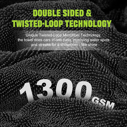 TTRCB Car Wash Kit, 2 Pack Car Drying Towel (36" x 24" & 16" x 16"), Car Wash Mitt, 1300 GSM Microfiber Towels for Cars, Ultra-Absorbent, Streak Free, Car Cleaning Detailing Supplies for SUVs, Trucks