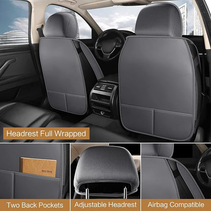 HAIYAOTIMES Leather Car Seat Covers Front Set, Waterproof Faux Leather Seat Covers for Cars, Non-Slip Car Interior Covers Universal Fit for Most Cars Sedans Trucks SUVs, Gray