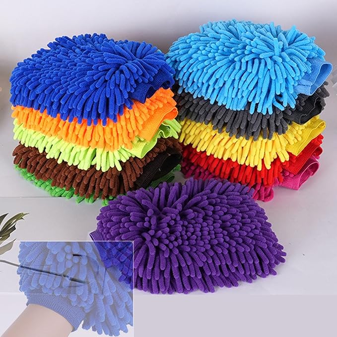 Car Wash Mitt Chenille Microfiber Super Absorbent, Premium Car Washing Gloves for Cleaning Cars, Trucks, Motorcycles (Yellow)