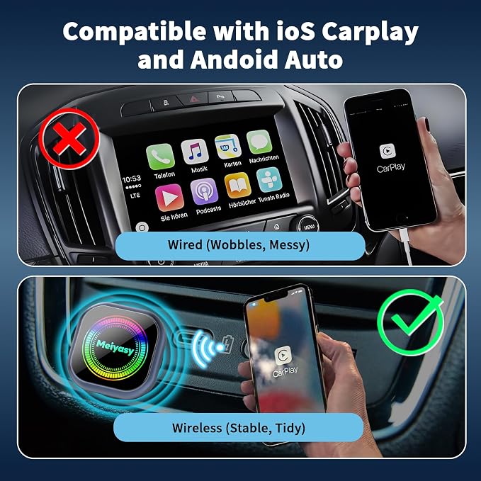 2026 Upgraded Wireless CarPlay Adapter for iPhone, Compact Mini Metal Shell Design Small Size, (New Update) Plug and Play, Fast and Stable Connection CarPlay Adapter for Apple iOS ＆Android (Navy Blue)