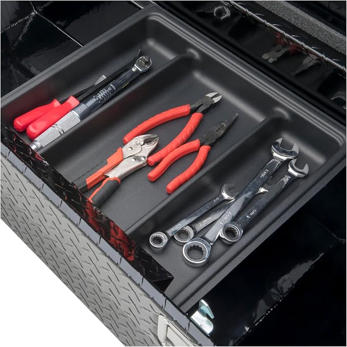 UWS EC10492 Pull Handle 69-Inch Gloss Black Heavy-Wall Aluminum Truck Tool Box with Low Profile, RigidCore Lid