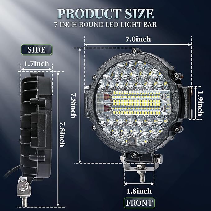 Off Road LED Lights - 7 Inch 201W Round LED Offroad Work Light Pods, 12000LM Combo Beam Truck Light Bar for Tractor 4X4 ATV UTV SUV Pickup (Pack of 2 Black with Wiring)