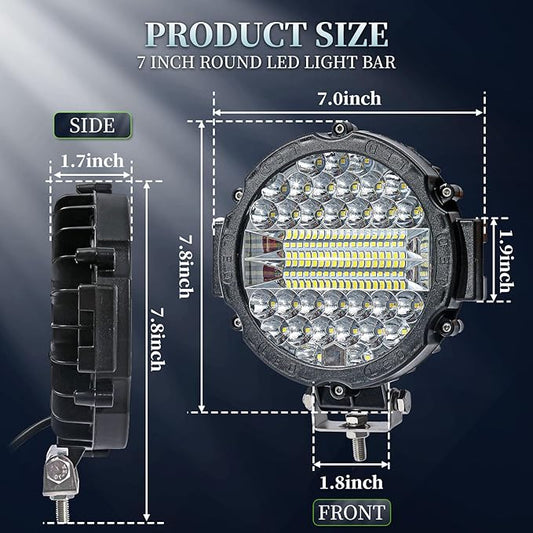 Off Road LED Lights - 7 Inch 201W Round LED Offroad Work Light Pods, 12000LM Combo Beam Truck Light Bar for Tractor 4X4 ATV UTV SUV Pickup (Pack of 2 Black with Wiring)