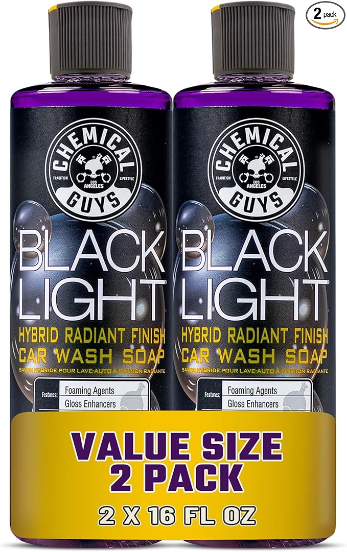 Chemical Guys Black Light Hybrid Radiant Finish Car Wash Soap and Superior Surface Cleanser 2 Pack (2 X 16 Fl. Oz.) - Gloss Enhancing pH Balanced Formula for Maximum Shine