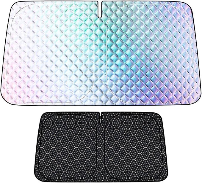 Car Windshield Sunshield, Accordion Foldable Front Windshield Sunshade UV Protection Auto Sunshade Rainbow Sparkle Layer Diamond Pattern Thermal Reflector (S)