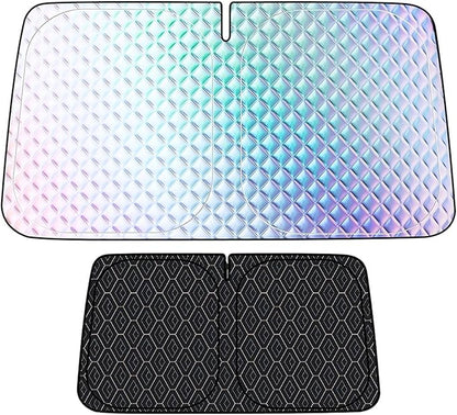 Car Windshield Sunshield, Accordion Foldable Front Windshield Sunshade UV Protection Auto Sunshade Rainbow Sparkle Layer Diamond Pattern Thermal Reflector (S)