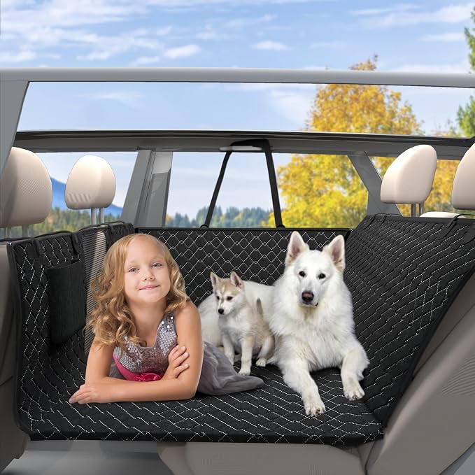 petalage Dog Truck Seat Cover for Back Seat, Hard Bottom Pet Hammock for Car, Bed Extender for 2-4 Large Dogs, Waterproof Seat Protector, Universal XL Size Fits for Crew Cab Truck, SUV, Black