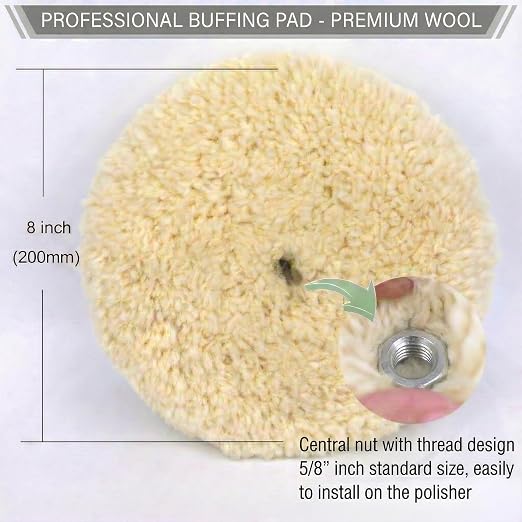 Woolous 8 Inch Double Sided Wool Buffing Pad 5/8-11 Thread Natural Wool Pad | 100% natural wool pad for cutting, compounding, polishing and buffing cars, boats, trucks, RVs, motorcycles and metal.