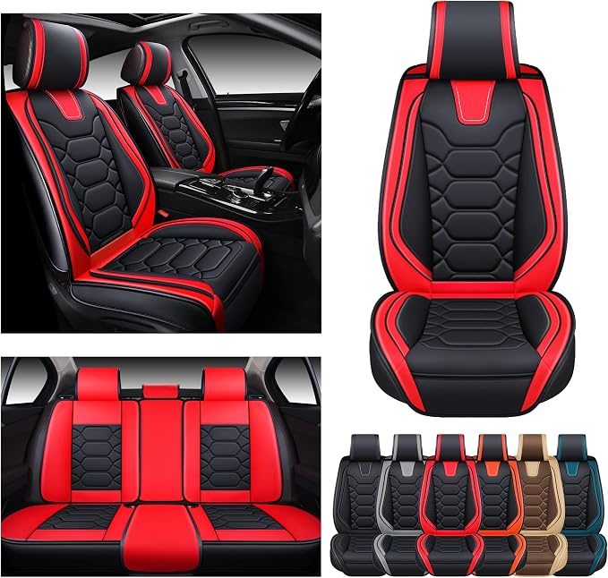 OASIS AUTO Car Seat Covers Full Set, Waterproof Faux Leather Seat Covers for Cars Universal Fit for SUV, Truck, Sedan, Black Premium Car Seat Protector with Front & Back Cushions
