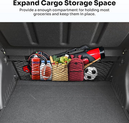 Canvcle Trunk Cargo Net for 2024-2026 Hyundai Kona Accessories Envelope Style Mesh Trunk Net Organizer and Storage Stretchable Adjustable Elastic Nylon Rear Cargo Netting with Hooks