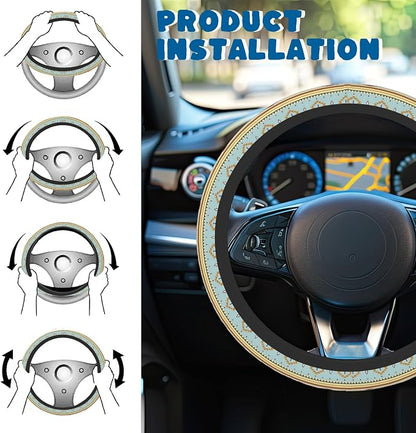 Car Steering Wheel Cover, 14.5"-15" Inch Universal Anti-Slip DurableSteering Wheel Protective Cover, Breathable Auto Interior Decoration Accessories for Sedan SUV Truck (Western Ethnic Geometric)
